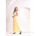 Vestido amarillo escote en V para mujer